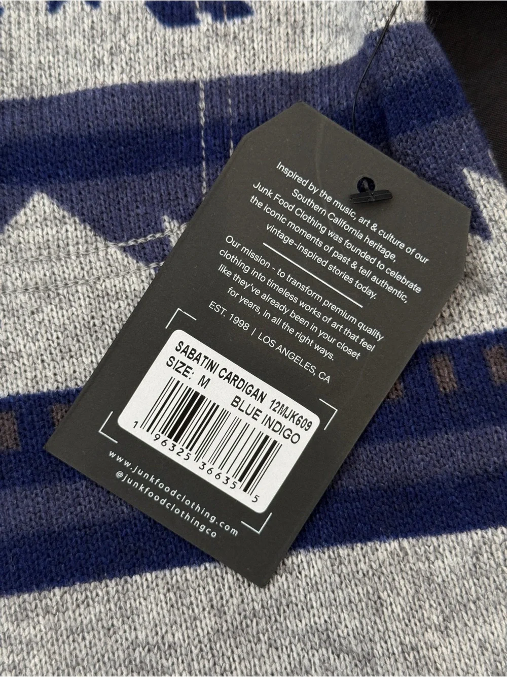 Junk Food New W Tags Cartigan Sweatshirt Sabatini Blue Indigo 12MJK609 Size Med